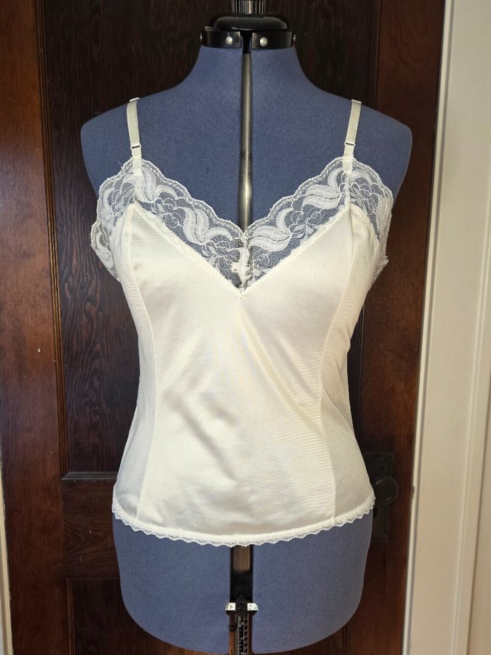 Vintage 80’s Messages Union Made Lace Trim Cream Semi Sheer Camisole